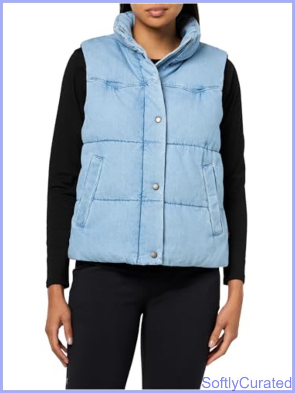 Quilted Puffer Vest with Stand Collar and Snap Pockets